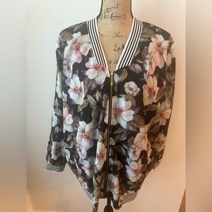 Bomber Jacket by Solitaire Mixed Print Floral Size 1X Romantic Feminine